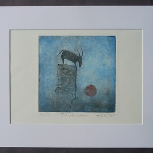 Etching with passe-partout &quot;Thar,Himalaya&quot; aquatint original print