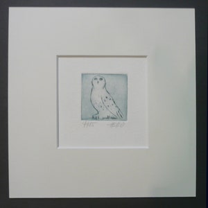 Schneeeule Radierung &quot;let it snow!&quot; Handdruck kleines Bild Miniatur
