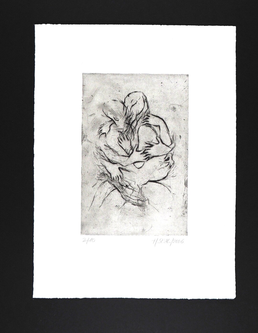 Embraced Etching Abstract Large Hug Drypoint Unique - Etsy