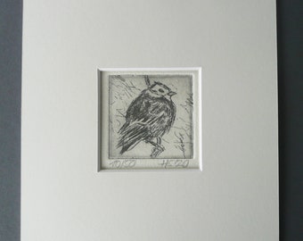 Etching "Winter Bird" small picture miniature