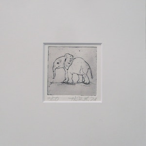 Etching with passe-partout "Little Elephant" miniature