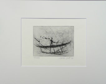 Etching with passe-partout "Bau" drypoint etching