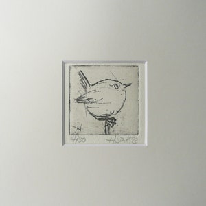 Etching with passe-partout "Moon Bird" small picture miniature