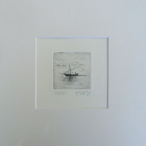 Etching with passe-partout "Fischer" drypoint etching miniature small picture