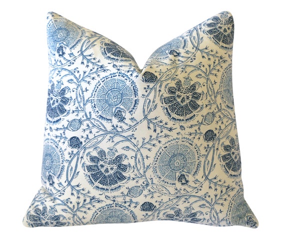 Les Indiennes Pillow Blue Hand Stamped Batik Pillow Hand Etsy