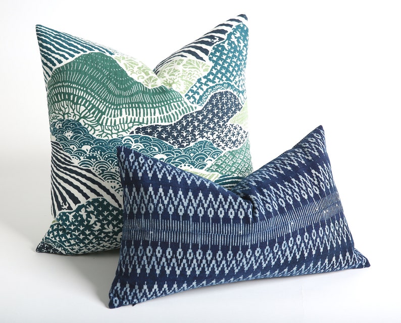 Blue and green batik custom pillows
