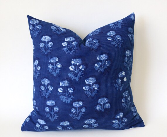 Les Indiennes Pillow Indigo Hand Dyed Batik Pillow Hand Etsy