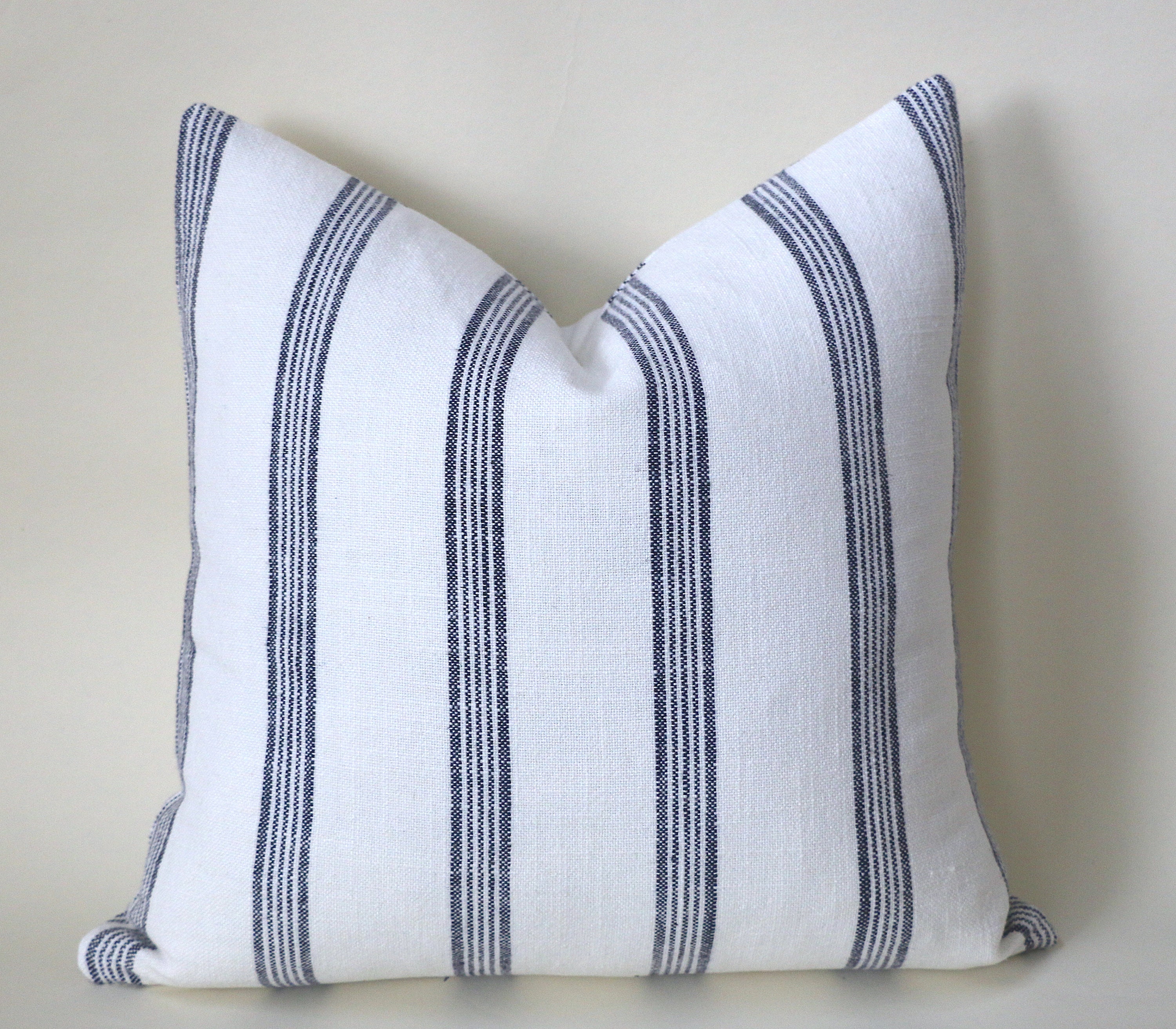 Navy 18x18 Linen Ticking Pillow Cover Farmhouse Ticking 24x24 Pillow Cover