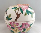 Vintage Chinese Ceramic Big Jar Storage Tea Canister Hand Painted Colorful Floral Birds French Studio Vintage
