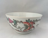 Vintage Chinese Porcelain Bowl, Hand Painted Butterfly, Asian Interior, Rice Bowl