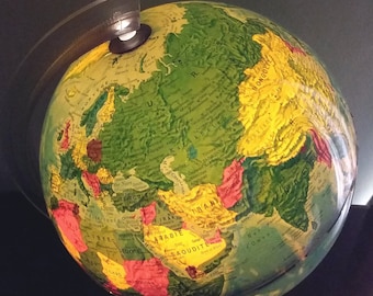 Lámpara de mesa italiana vintage, globo terráqueo, mapa del mundo