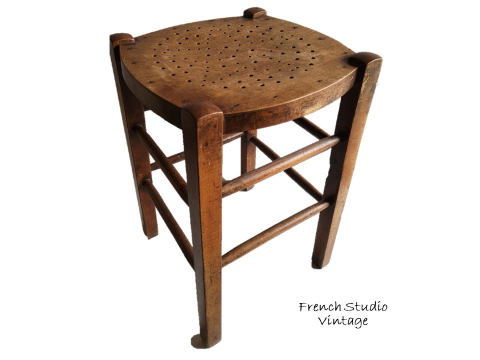 Vintage Tabouret en Bois Chaise École Petite Table d'appoint en Naturel Décoration Intérieure Affich