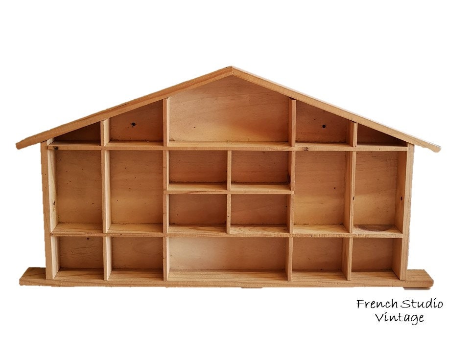 Vintage Français Rangement en Bois Étagère Compartiment Affichage Ombre Boîte Maison Wall Hanging Dé