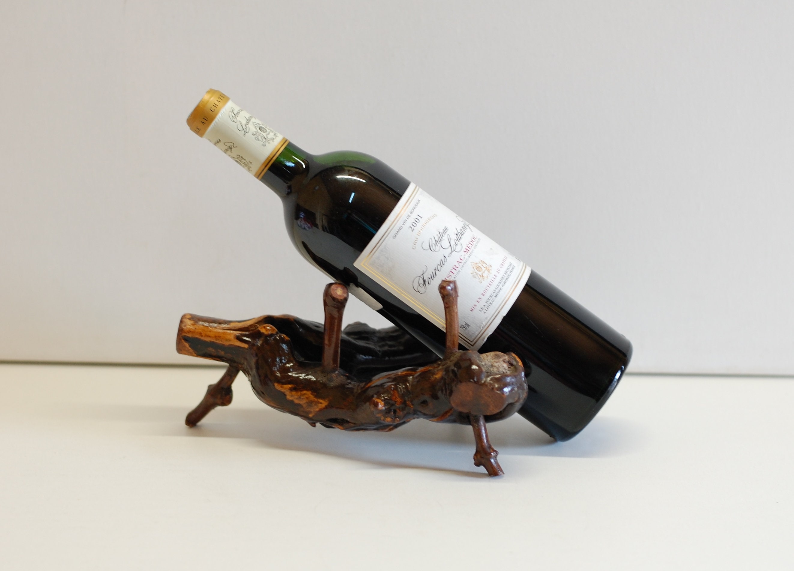 Vintage Français Grapevine Ornements Porte-Vin Fait à La Main Bois Naturel Affichage Cadeau/studio V