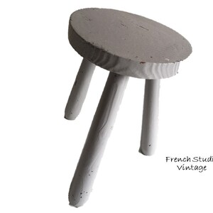 Vintage French Wood Stool Side Table Plant Stand Painted Natural Wood Furniture Home Decor/ French Studio Vintage