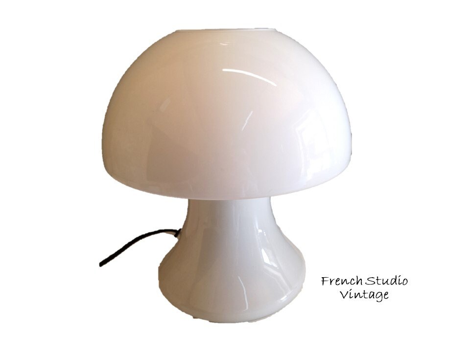 Vintage Champignon Lampe de Table Éclairage Verre Opalin Milieu Du Siècle Design Moderne Décor Affic