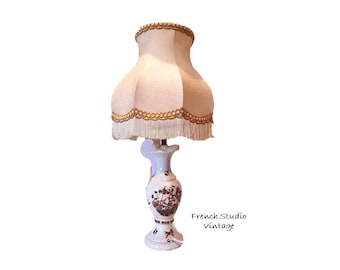 Vintage Ceramic Lamp Light with Fabric Lampshade Pitcher Style Table Lighting Home Decor/ French Studio Vintage