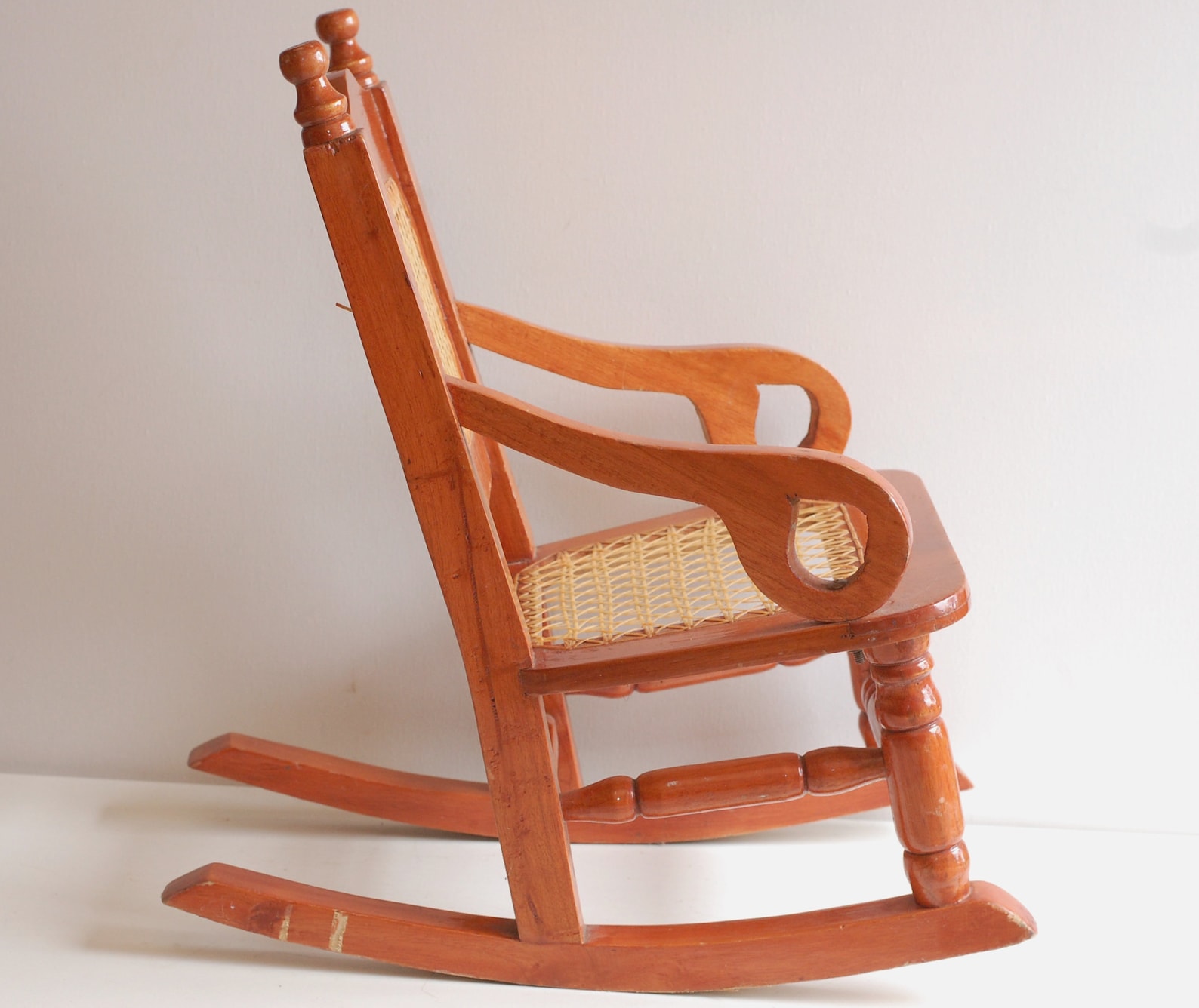 Vintage Child Rocking Chair Wood Woven Nylon Kids Chair Mid Etsy