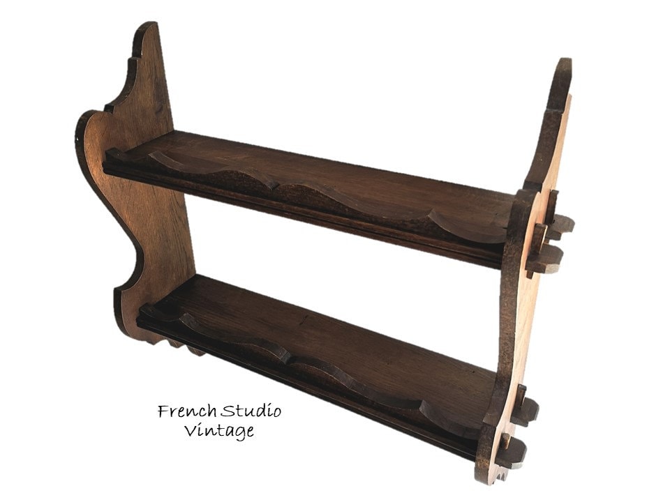 Vintage Français Grande Étagère en Bois Plaques de Cuisine Affichage 2 Niveaux de Rangement Étagère