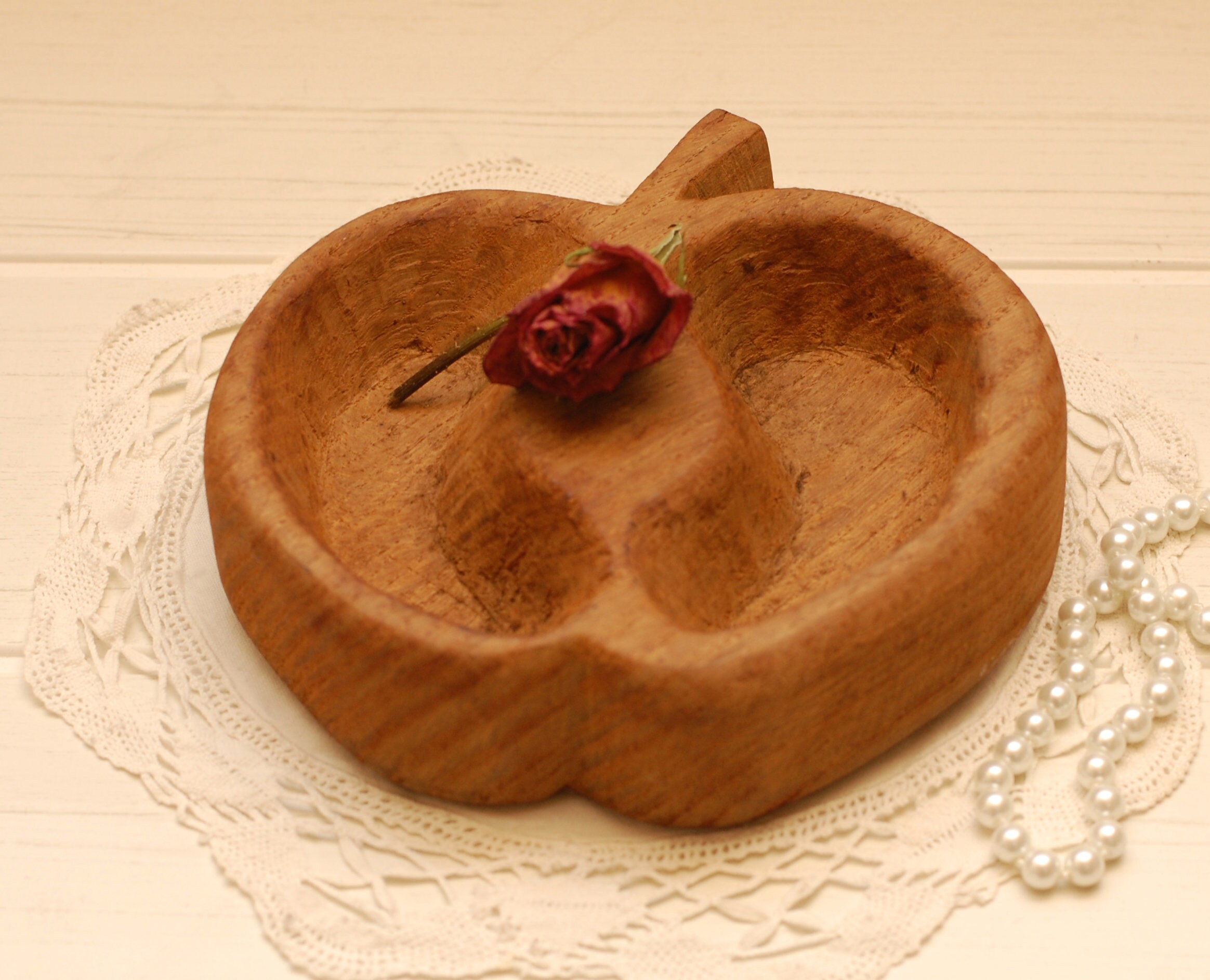 Vintage Fait à La Main Bol en Bois Plat Trinket Affichage Primitif Bois Naturel Art Populaire/França