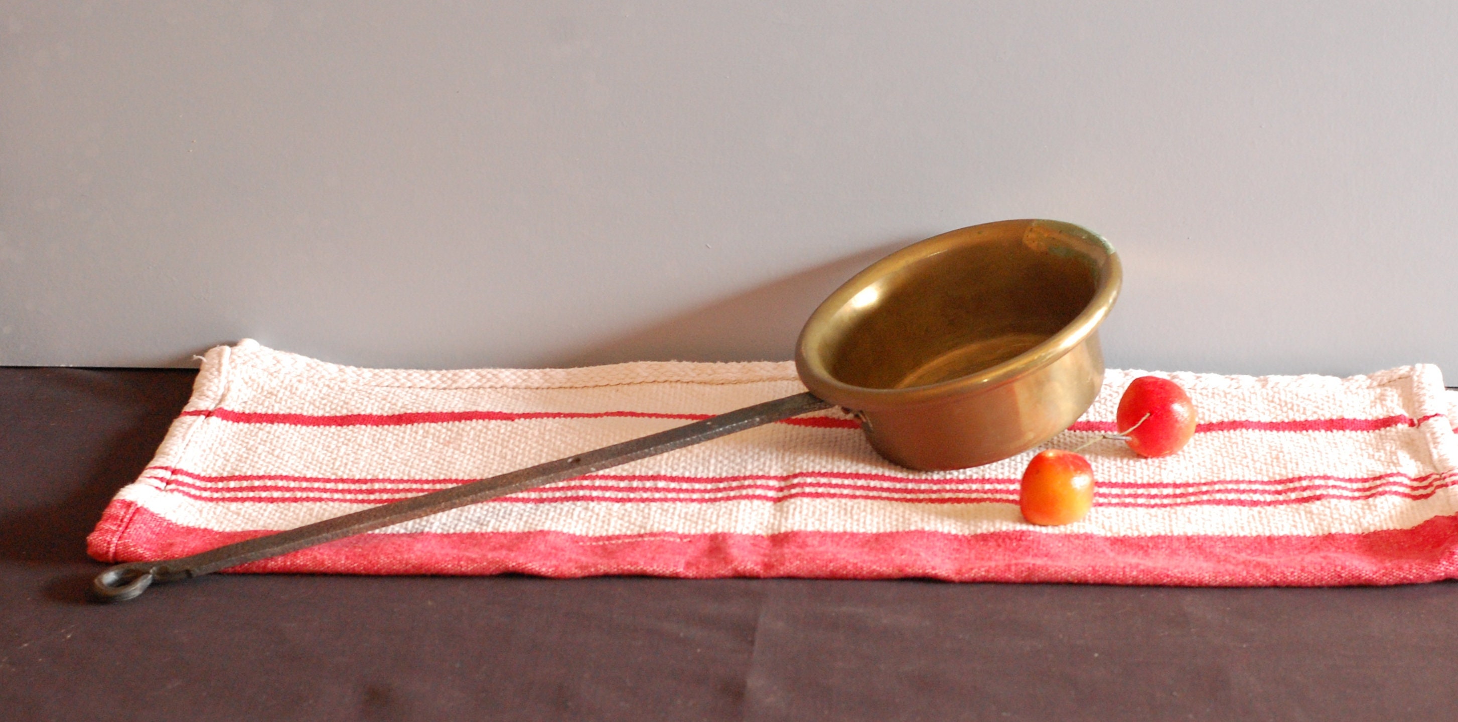 Vintage Français Brass Pan Pot avec Longue Poignée en Fer Kitchen Display Decor Gift/studio Vintage