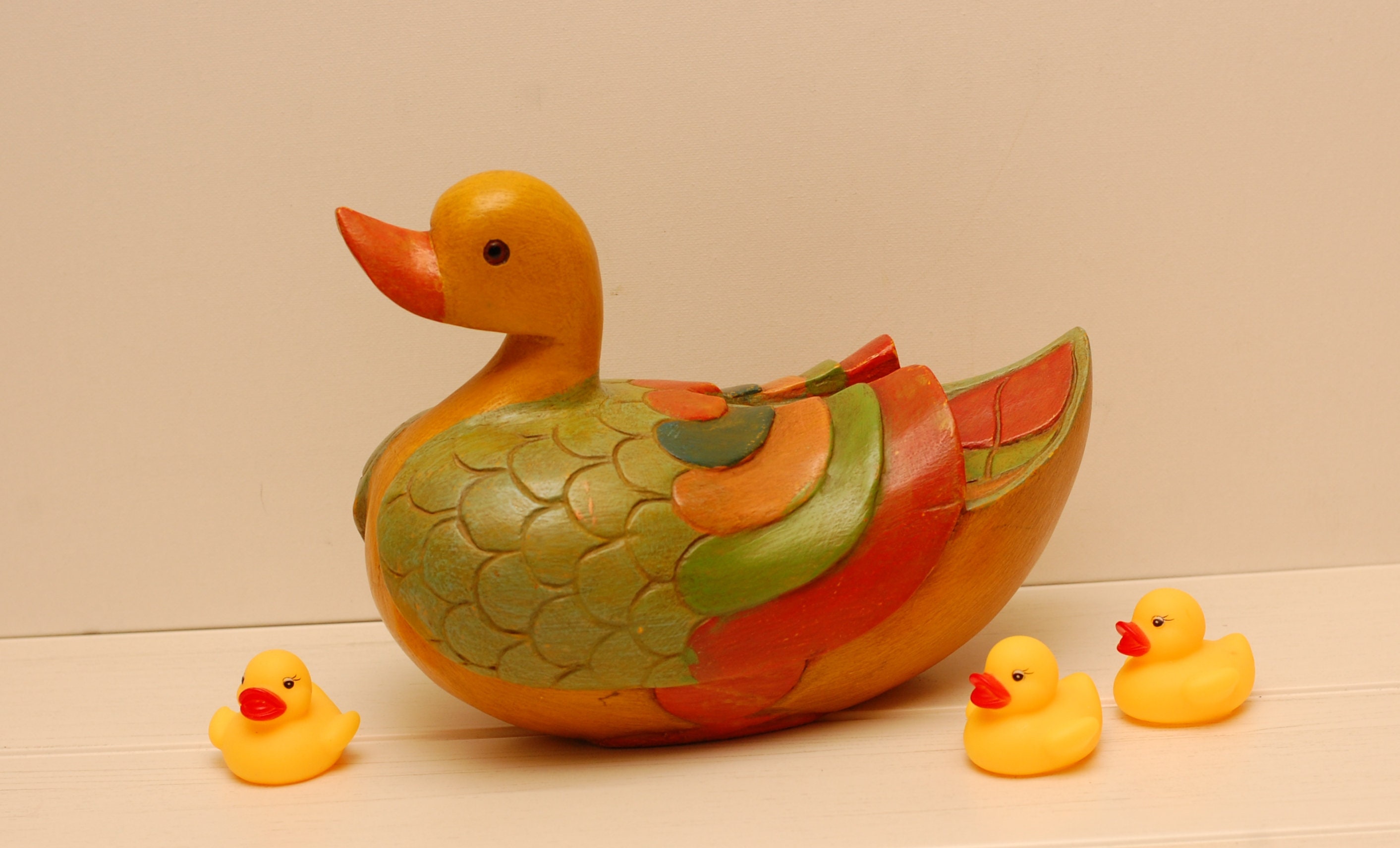 Vintage Figurine de Canard en Bois Sculpté Sculpture d'oiseau Grande Sculpture Peinte à La Main Affi