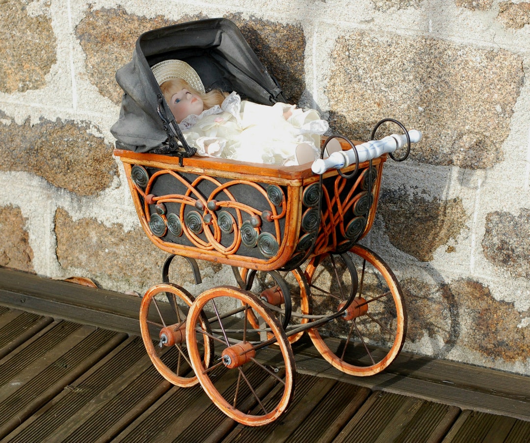 Prams Display Antique French Wicker Doll Pram: Victorian Display Foldable Stroller - Etsy