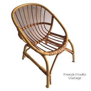 Vintage Bamboo Child Chair Kids Furniture Seat Cane Stand Display Hand Made Boho Home Decor/ French Studio Vintage