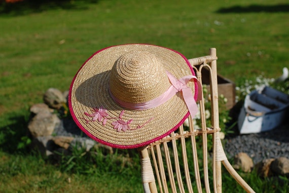 Vintage Straw Hat Wide Brimmed Woven Summer Hat W… - image 9