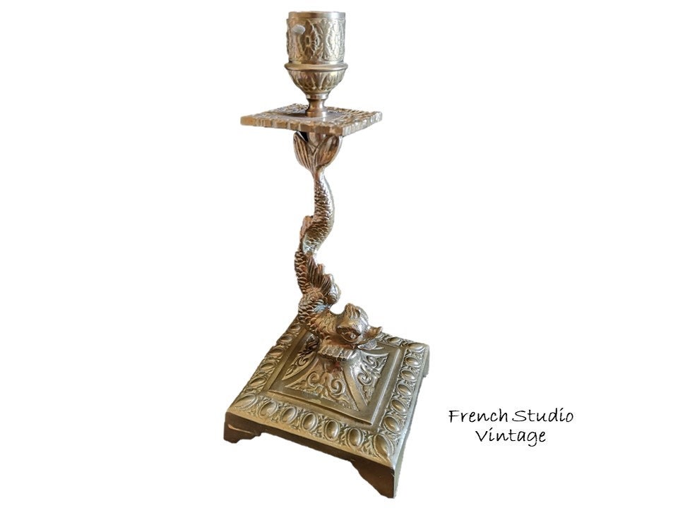 Vintage Français Brass Bougeoir Porte-Poisson Figurine Home Decor Display Gift/studio Vintage