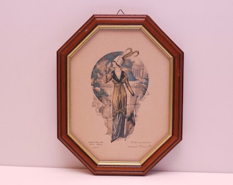 Impresión de moda parisina vintage, marco de madera, arte para colgar en la pared