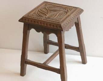 Vintage French Wood Stool Side Table Plant Stand Chair Hand Carved Heavy Wood Furniture Home Decor/FrenchStudioVintage