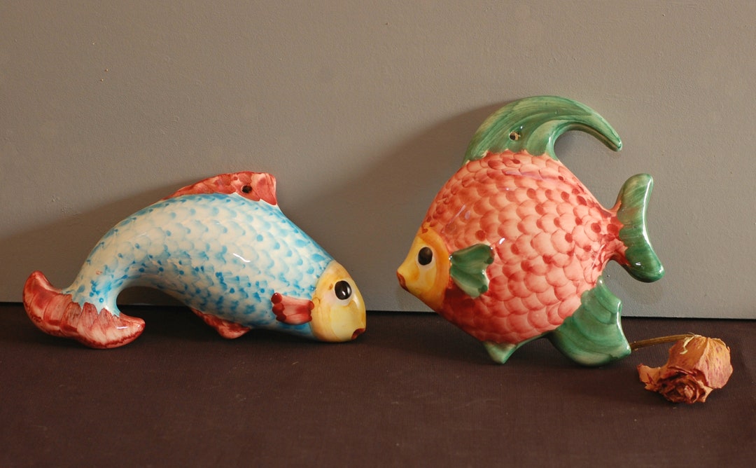 Vintage French Ceramic Fish Wall Plaques Set of 2 Hand Painted Etsy