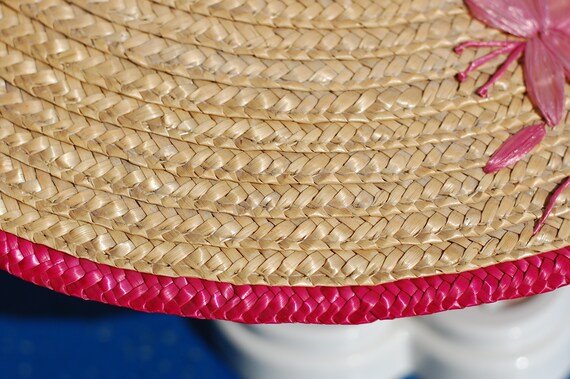 Vintage Straw Hat Wide Brimmed Woven Summer Hat W… - image 4