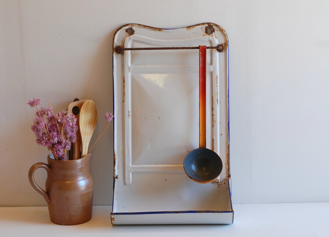 Antique Utensil Rack Vintage French Enamel Utensil Rack, With Ladle, Wall-mounted Farmhouse ...