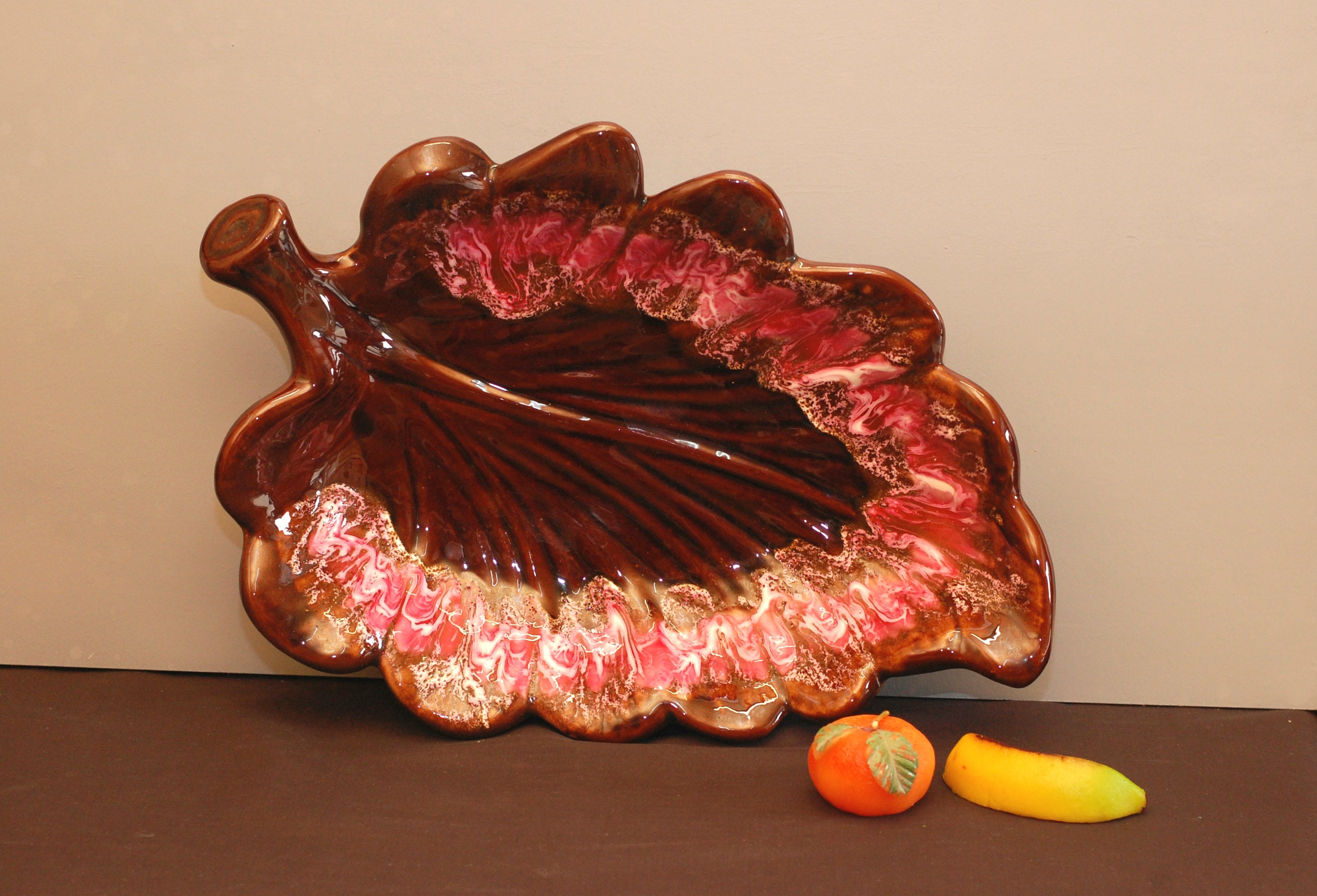 Vintage Français Grand Plateau en Céramique Majolica Fruit Bowl 18