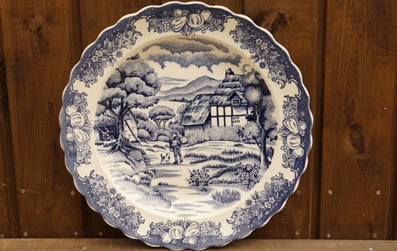 Vintage Chinese Ceramic Plate Dish Blue White Dragon Asian Art Oriental Decor Display Gift French Studio Vintage