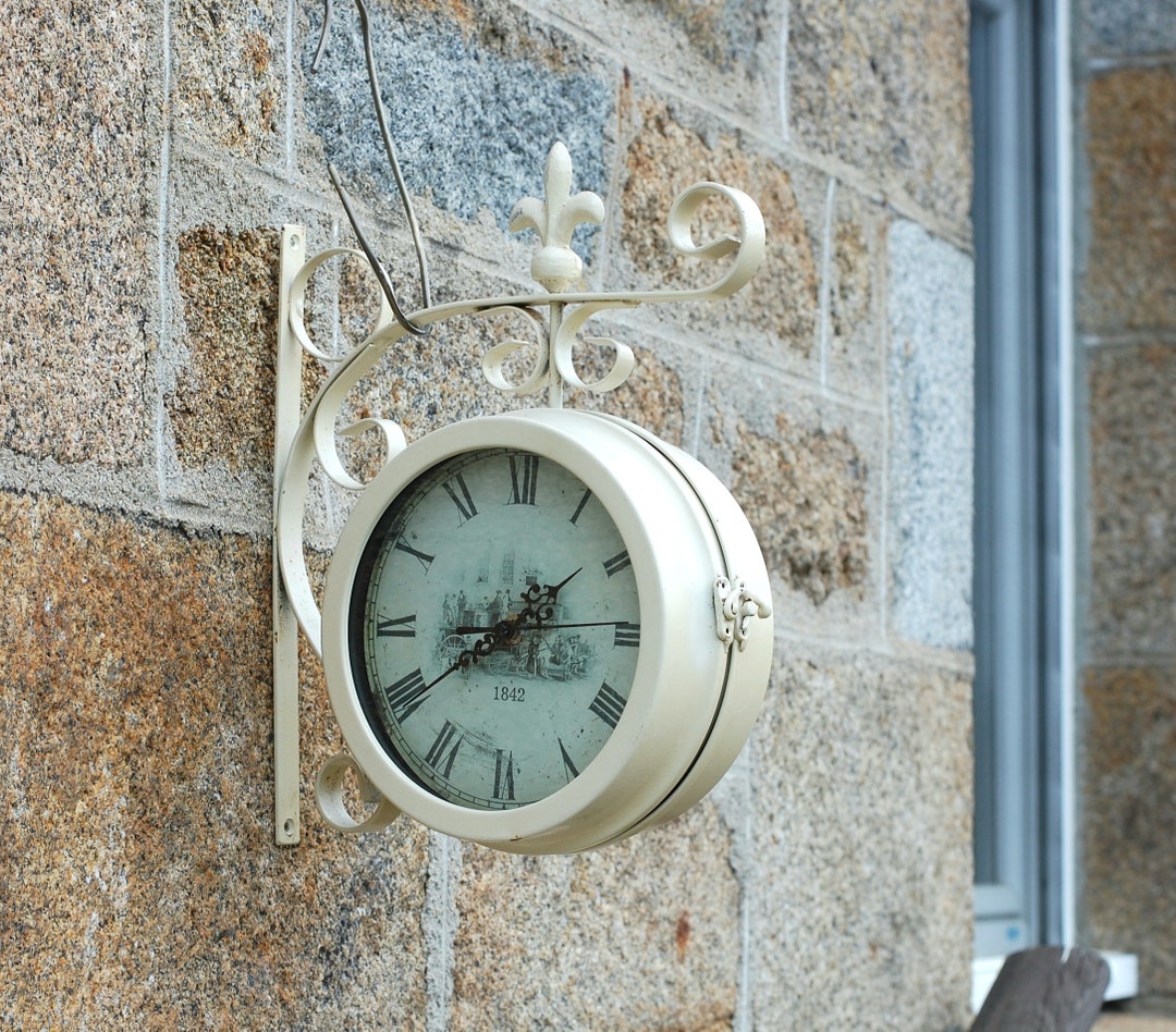 Vintage Wall Clock Double Side Clock Cast Iron Outdoor Clock Signs Art