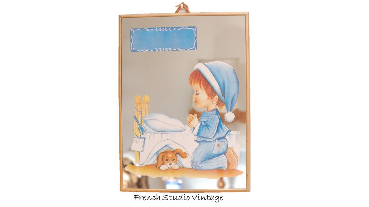 Vintage Wall Mirror Painted Child Metal Frame Art Decor Display Gift/Français Studio Vintage