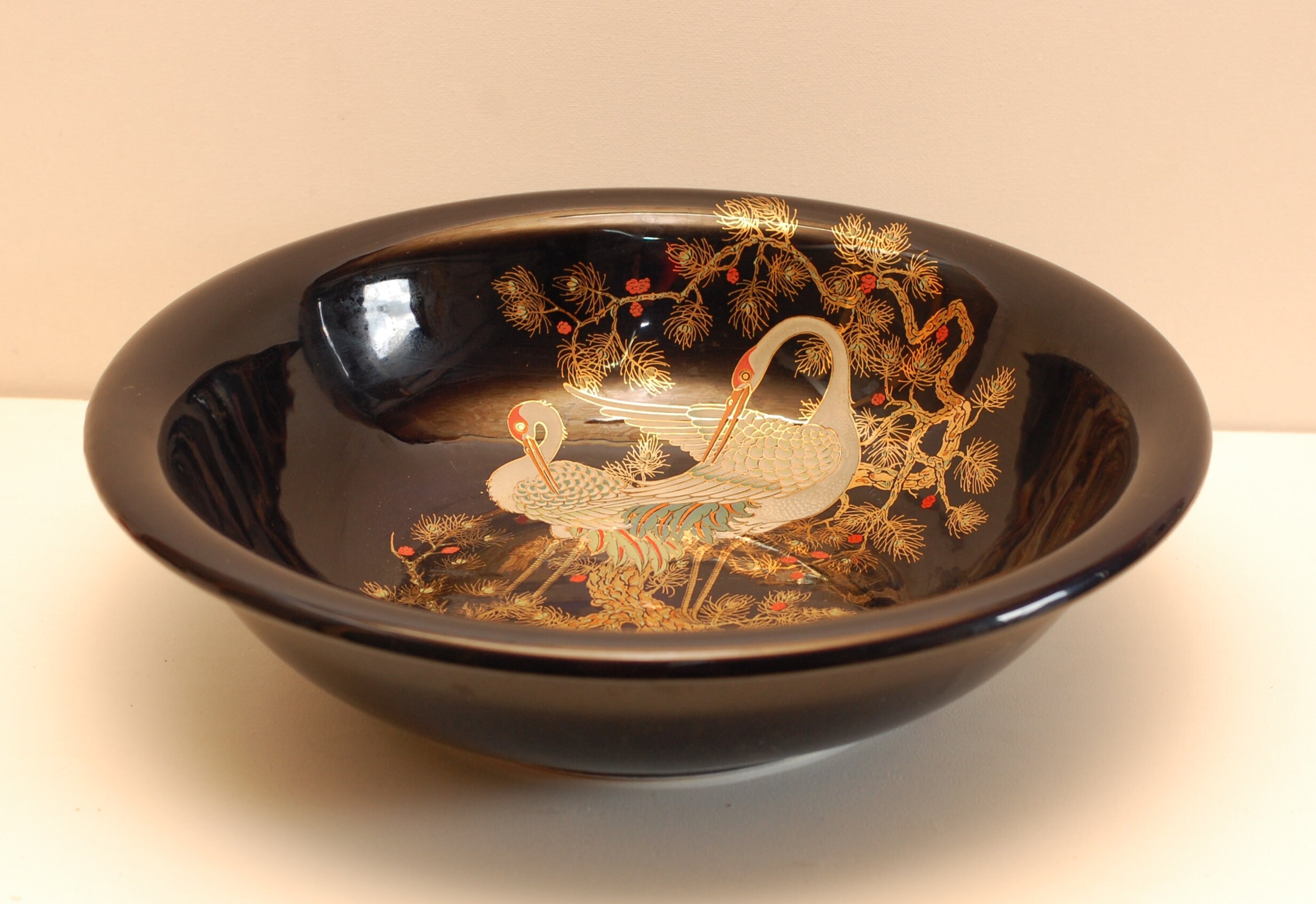 Vintage Ceramic Lavabo Bol Grand 14 Asia Birds Art Oriental Decor/Français Studio Vintage