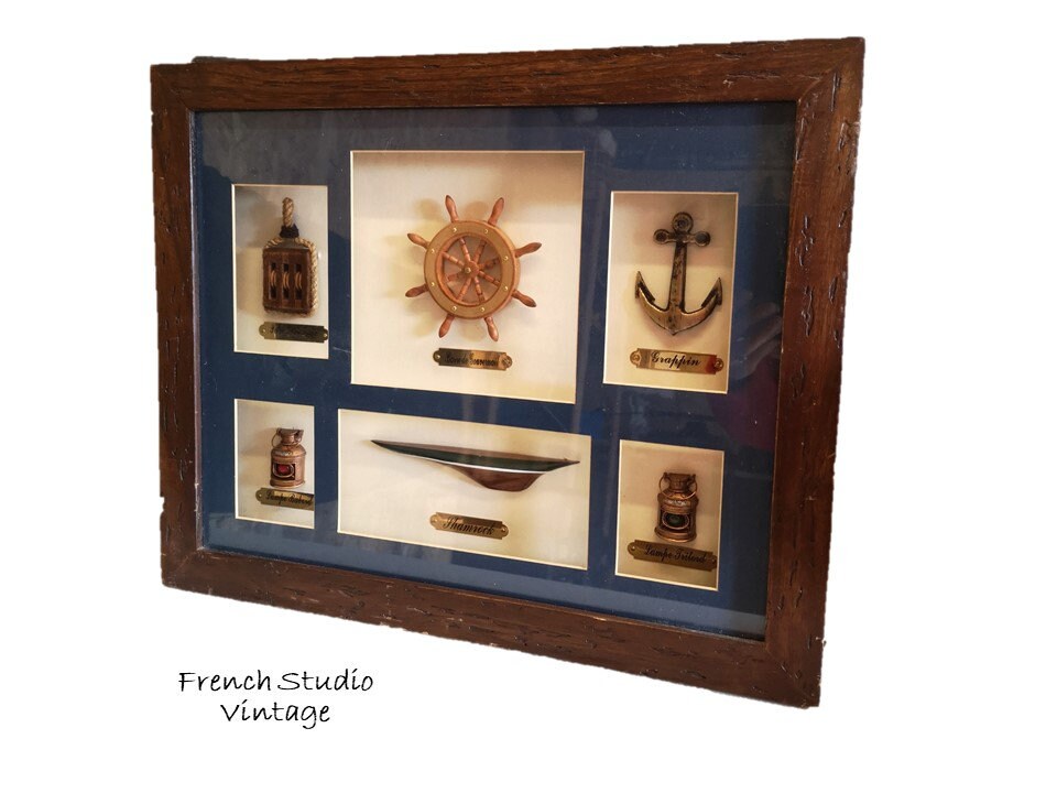 Vintage Français Wall Hanging Sailing Sea Faring Display Cadre en Bois Home Decor Ornaments Cadeau/s