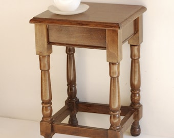 Vintage French Oak Side Table ,Plant Stand, Carved Wood