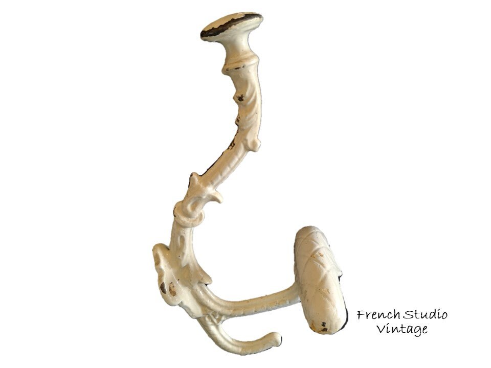 Antique Français Wall Coat Rack Hooks Painted Cast Iron Clothes Storage Bistro Industry Decor/Studio