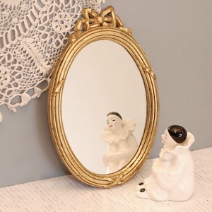 Vintage French Wood Mirror Gilted Frame Oval Make Up  Mirror Boudoir Decor/ French Studio Vintage