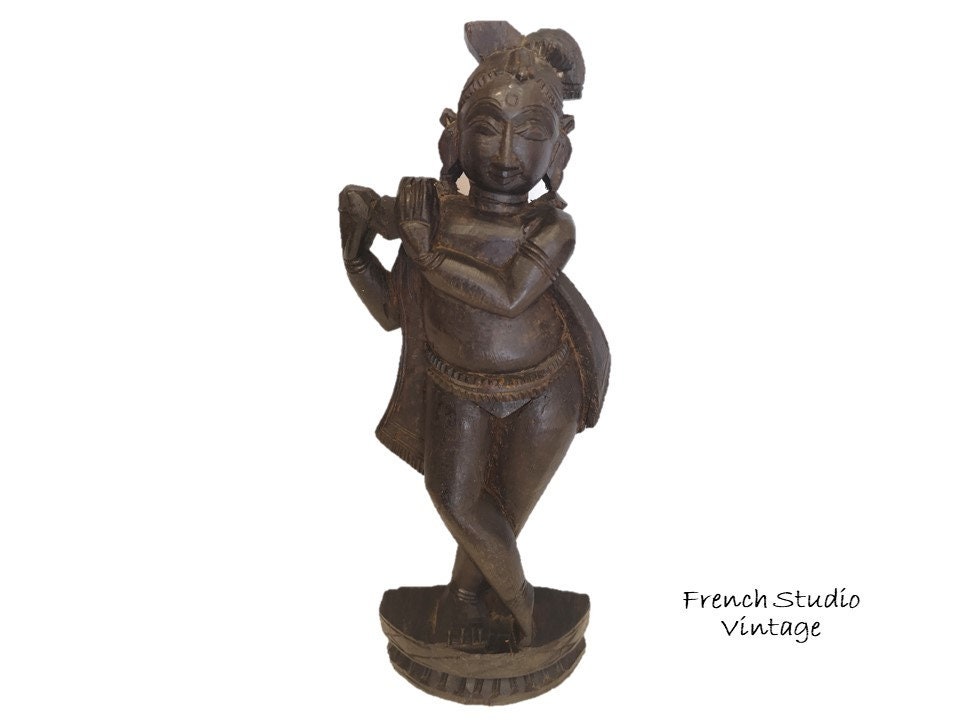 Vintage Bois Femme Figurine Buste Fait à La Main Ornements Affichage Indien/Français Studio Vintage