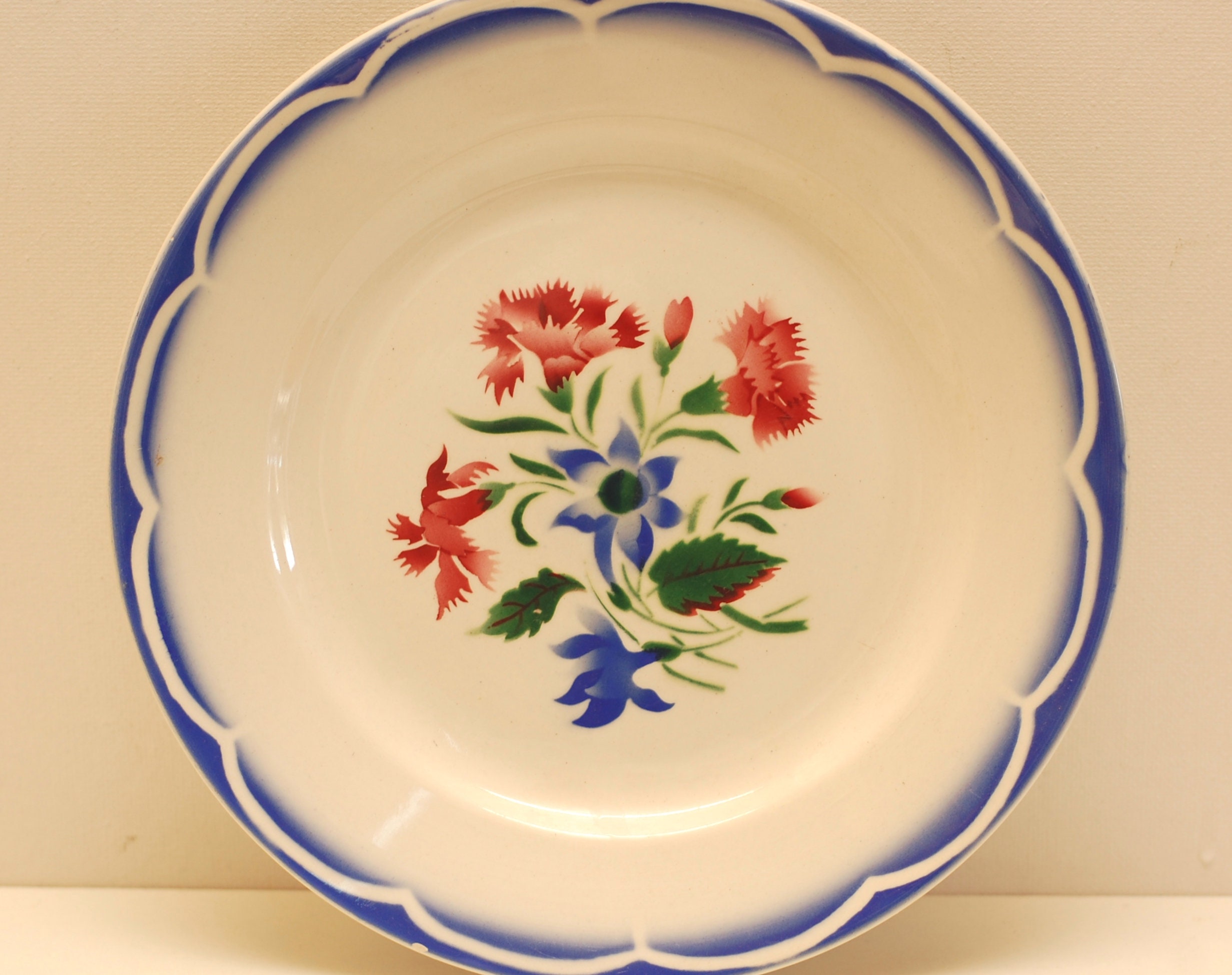 Vintage Français Ceramic Assiette de Service Plat 11.5 Rose Floral Cuisine Décor/studio Vintage