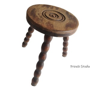 Vintage  French Wood Stool Small Side Table Plant Stand Tripod Chair Natural Wood Furniture/ French Studio Vintage