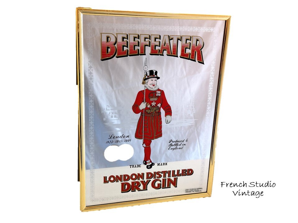 Vintage Wall Mirror Signes Beefeater Gin Annonce Encadré Pub Bistro Affichage Décor Cadeau/Français 
