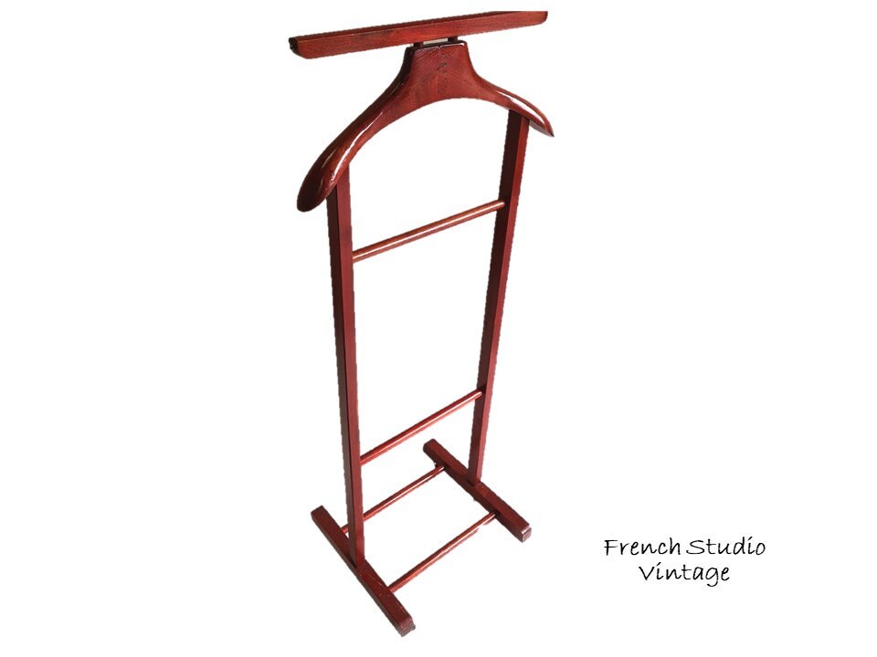 Vintage Wood Valet Stand Modernist Clothes Hanger Suit Costume Chambre Hôtel Dressing Room Rangement