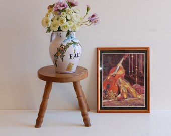 Vintage French Wooden Stool, Small Plant Stand, Handmade Furniture